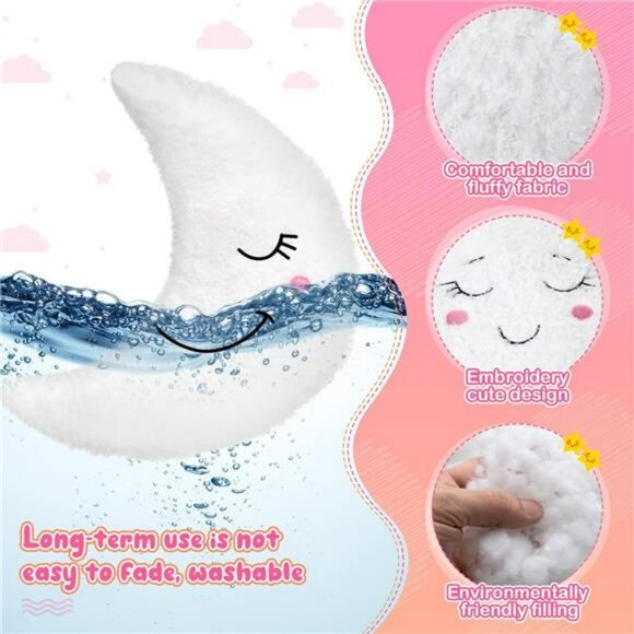 Moon Star Cloud Plush Pillow Set Soft Stuffed Cushion Nursery Kids Room Decor Gi - Picture 6 of 7